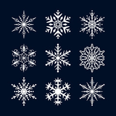 Fototapeta na wymiar Merry Christmas snowflakes and stars. Festive winter holiday elements. Vector isolated magic sparkles.