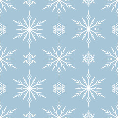Fototapeta na wymiar Snowflakes seamless pattern. Magic holiday texture for Merry Christmas. Vector isolated winter festive background for wrapping paper.
