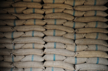 Sacks of rice in the warehouse