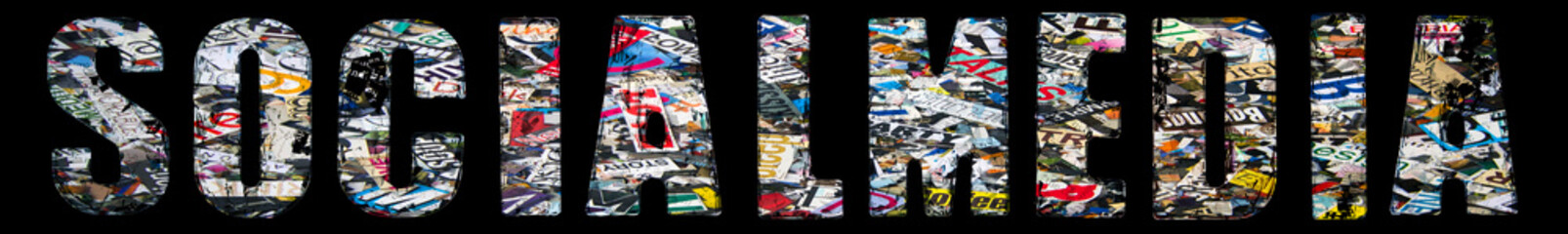 the word   SOCIALMEDIA  made up of lots of cut up newspaper  i