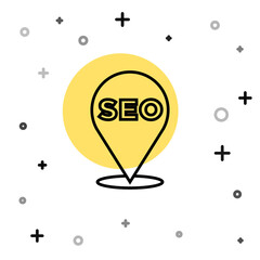 Black line SEO optimization icon isolated on white background. Random dynamic shapes. Vector.