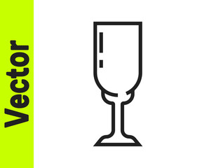 Black line Glass of champagne icon isolated on white background. Vector.