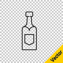 Black line Champagne bottle icon isolated on transparent background. Vector.