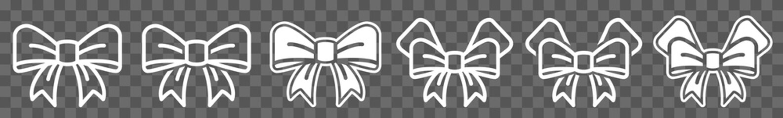 Ribbon Bow Icon White | Wedding Ribbons Illustration | Birthday Gift Symbol | Christmas Bows Logo | Valentine's Day Sign | Isolated Transparent | Variations