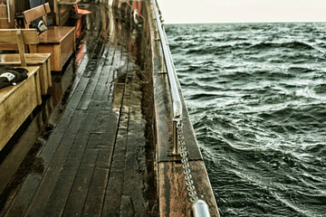 On a wooden boat