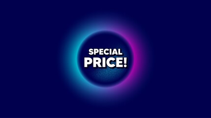 Special price symbol. Abstract neon background with dotwork shape. Sale sign. Advertising Discounts symbol. Offer neon banner. Special price badge. Space background with abstract planet. Vector
