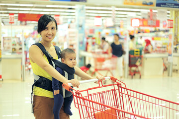mommy and baby in the supermarket