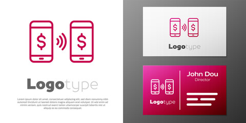 Logotype line Money payment transfer in mobile icon isolated on white background. Concept of fast pay by purchase. Sending and receiving money. Logo design template element. Vector.