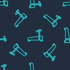 Green line Treadmill machine icon isolated seamless pattern on blue background. Vector.