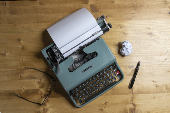 Udine, Italy. October 20, 2020. An old Olivetti typewriter, model letter 22 on a wooden table
