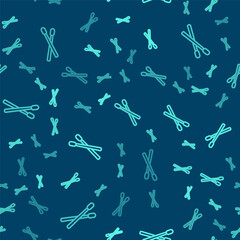 Green line Drum sticks icon isolated seamless pattern on blue background. Musical instrument. Vector.