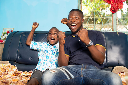 father and little boy are happy together