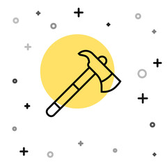 Black line Firefighter axe icon isolated on white background. Fire axe. Random dynamic shapes. Vector.