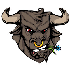 Cool horned bull portrait. tattoo. hand drawn. illustration