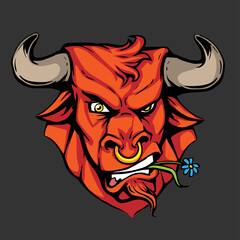 Cool horned bull portrait. tattoo. hand drawn. illustration
