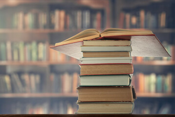 Books on the table in the library