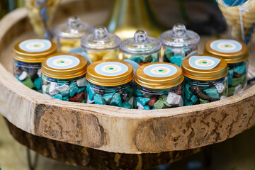 Sweet desserts and other sweets on the decorated table during birthday party