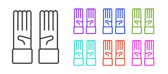 Black line Medical rubber gloves icon isolated on white background. Protective rubber gloves. Set icons colorful. Vector.