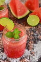 Refreshing summer drink watermelon, mint and lime
