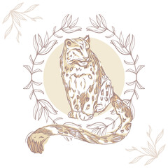 Vector Leopard with Leaf Wreath in Soft Colors Design. Perfect for print, invitations and other design projects.