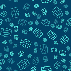 Green line Bathrobe icon isolated seamless pattern on blue background. Vector.