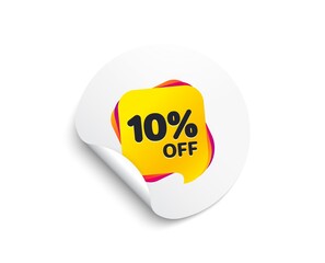 Sale 10% off banner. Circle sticker with offer banner. Discount sticker shape. Coupon bubble icon. Round sticker mockup banner. Sale 10% badge shape. Adhesive paper message. Vector