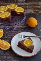 Orange chocolate upside down cake. Gluten free baking