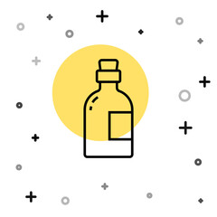 Black line Alcohol drink Rum bottle icon isolated on white background. Random dynamic shapes. Vector.