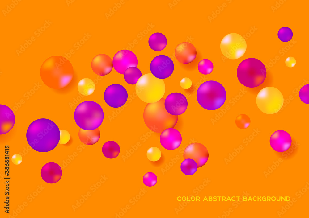 Poster horizontal abstract orange background with bright color bubbles and place for text. vector illustrat