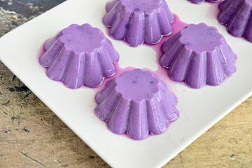 Purple sweet potato agar agar pudding. Vegan dessert