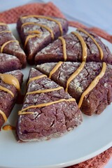 Purple sweet potato scones with peanut butter and pumpkin seed butter 