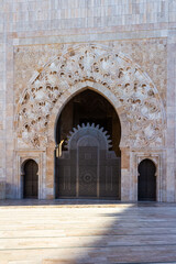 Ornate exterior door of Hassan II Mosque in Casablanca, Morocco