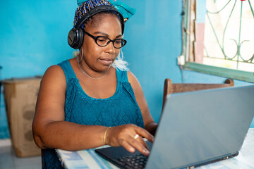 adult woman listening to music