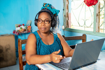 adult woman listening to music