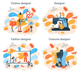 Fototapeta premium Fashion or clothes designer concept set. Professional tailor sewing