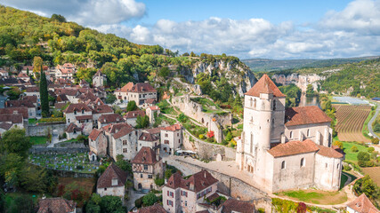 Fototapeta na wymiar aerial view of medieval town in dordogne, France