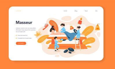 Fototapeta premium Massage and masseur web banner or landing page. Spa