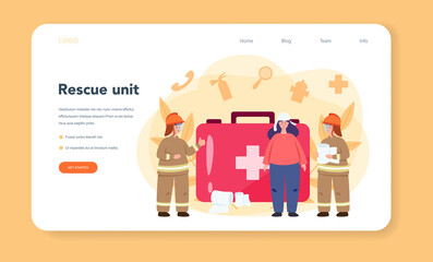 Urgency rescuer help web banner or landing page. Ambulance