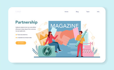 Magazine editor web banner or landing page. Journalist and designer