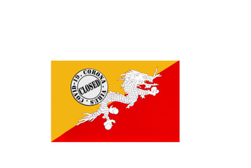 flag with text closed by covid 19 and corona stamp