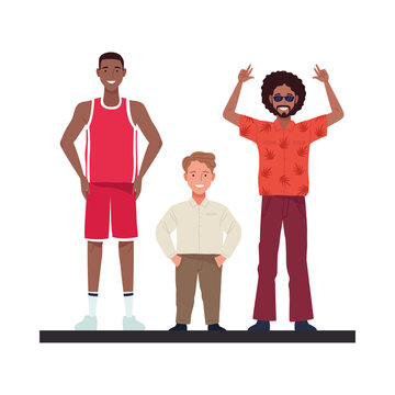 afro and basketball player men with shortman perfectly imperfect characters