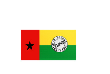 flag with text closed by covid 19 and corona stamp