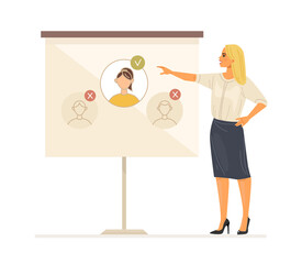 Staff search. Recruiting for business, job hiring, search for an employee for vacant position. Job managers woman selects candidates and selects the best