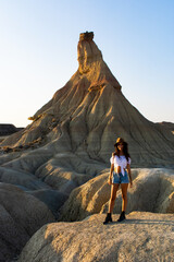 Fototapeta premium girl in the bardenas reales, desert of Navarra 