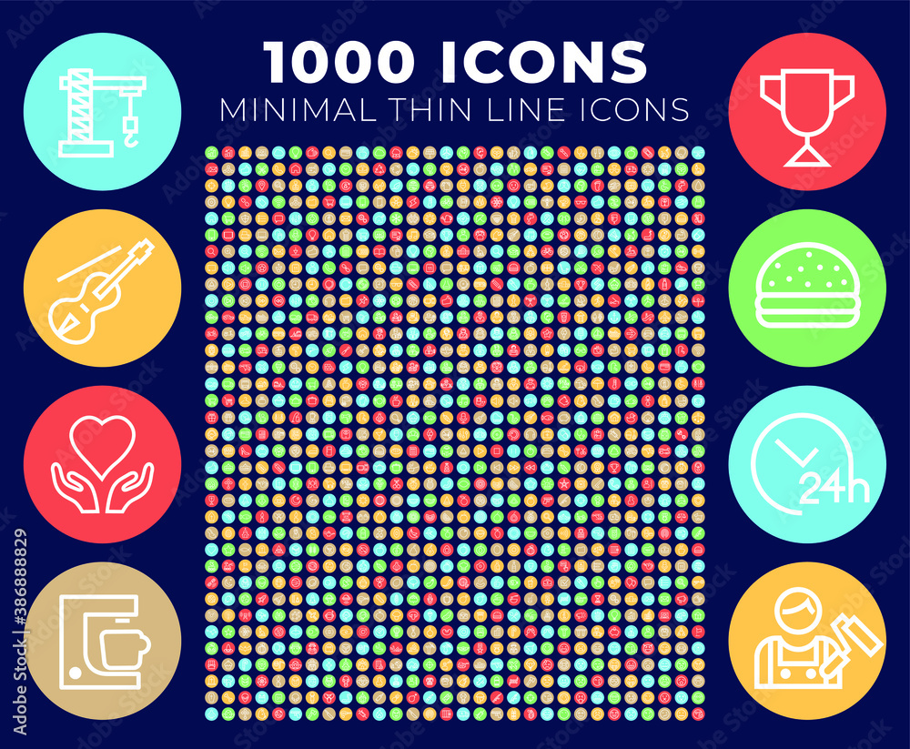 Poster set of high quality universal icons on circular colorful buttons . isolated vector elements