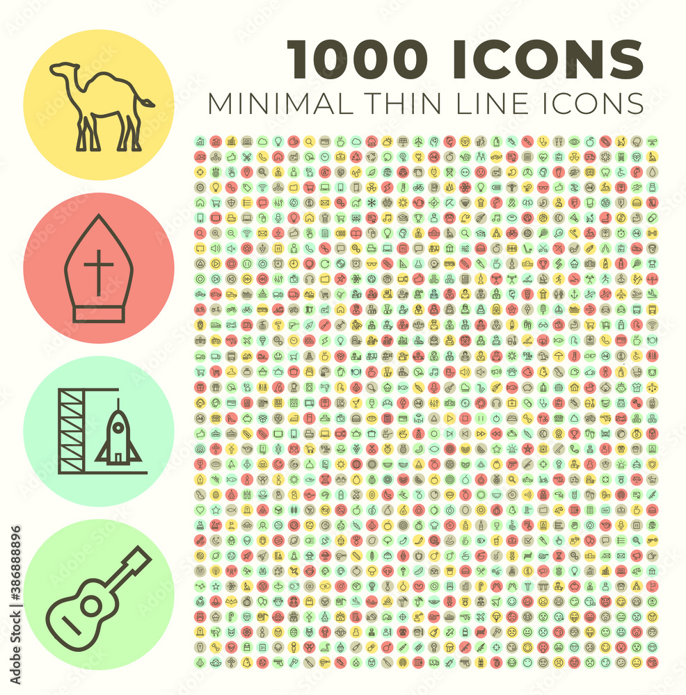Poster set of high quality universal icons on circular colorful buttons . isolated vector elements