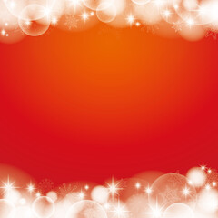 雪とキラキラと玉ボケの赤いクリスマス背景　正方形