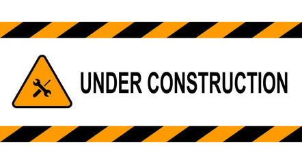Under construction sign, construction tape. Black and yellow line striped.