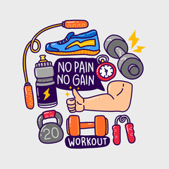 Doodle collection set gym fitness element. Can use for tshirt etc