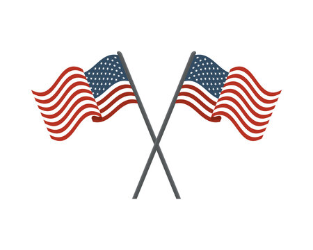 united states of america flags in poles crossed